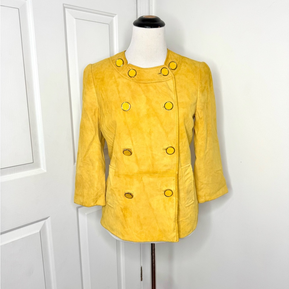 Tory Burch Buttery Suede Soft Leather Jacket YELLOW Sz 8 Lightweight 3/4 Sleeve